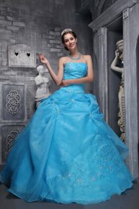 Baby Blue Lace-up Appliqued Sweet 15 Dresses for Wholesale