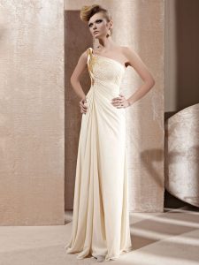 One Shoulder Sleeveless Chiffon Prom Gown Beading Side Zipper