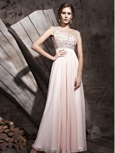 Attractive Scoop Chiffon Sleeveless Floor Length Evening Dress and Beading