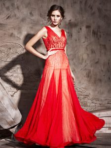 Straps Sleeveless Zipper Mother Of The Bride Dress Red Chiffon