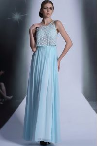 Scoop Floor Length Light Blue Mother Of The Bride Dress Chiffon Sleeveless Lace