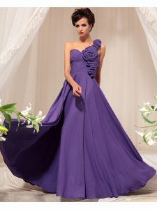 Comfortable Floor Length Purple Mother Of The Bride Dress One Shoulder Sleeveless Side Zipper