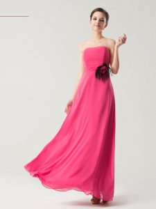 Sweet Hot Pink Chiffon Zipper Mother Of The Bride Dress Sleeveless Floor Length Hand Made Flower