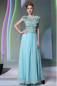 Amazing Scoop Lace Aqua Blue Side Zipper Cap Sleeves Floor Length