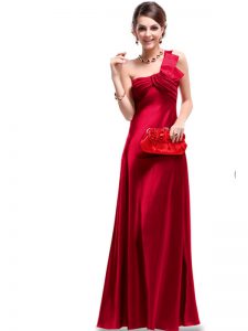 Inexpensive One Shoulder Satin Sleeveless Floor Length Mother Of The Bride Dress and Ruching