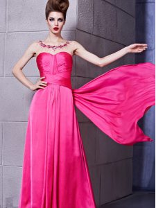 Hot Pink Elastic Woven Satin Zipper Sweetheart Sleeveless Floor Length Mother Of The Bride Dress Ruching