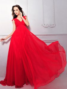 Coral Red V-neck Neckline Lace Mother Of The Bride Dress Sleeveless Zipper