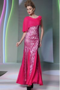 Great Mermaid Hot Pink Dress for Prom Prom and Party and For with Beading Scoop Sleeveless Zipper