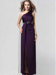 Designer One Shoulder Elastic Woven Satin Sleeveless Floor Length Prom Dress and Beading