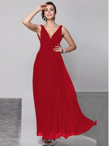 Sleeveless Floor Length Beading Backless Mother Of The Bride Dress with Wine Red