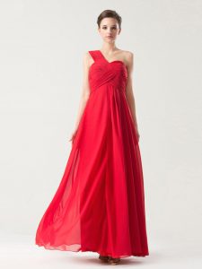 Enchanting One Shoulder Red Sleeveless Chiffon Zipper Prom Party Dress for Prom and Party