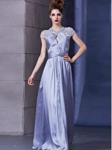Lavender Halter Top Neckline Beading and Ruching Prom Party Dress Sleeveless Zipper