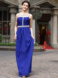 Sleeveless Chiffon Floor Length Zipper Mother Of The Bride Dress in Royal Blue with Beading