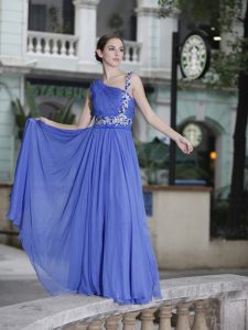 Beautiful One Shoulder Blue Sleeveless Chiffon Side Zipper Mother Of The Bride Dress for Prom and Party