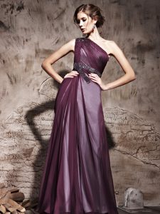 One Shoulder Sleeveless Beading and Ruching Side Zipper Prom Gown