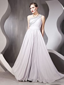 Exquisite Silver Empire Chiffon One Shoulder Sleeveless Beading Floor Length Side Zipper