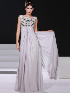 Sleeveless Floor Length Beading and Lace Side Zipper Mother Of The Bride Dress with Silver