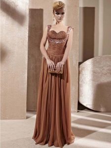 Custom Fit Brown Chiffon Zipper Mother Of The Bride Dress Sleeveless Floor Length Beading