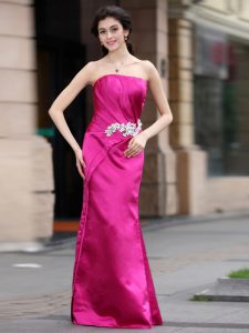 Sophisticated Hot Pink Mother Of The Bride Dress Prom and Party and For with Beading Strapless Sleeveless Zipper
