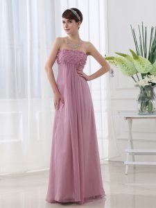 Lilac Chiffon Zipper Dress for Prom Sleeveless Floor Length Hand Made Flower