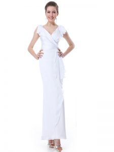 White Mother Of The Bride Dress Prom and Party and For with Ruffles V-neck Cap Sleeves Zipper