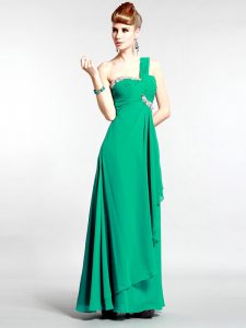 Green Prom Evening Gown Prom and Party and For with Beading One Shoulder Sleeveless Zipper