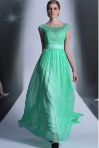 Turquoise Side Zipper Scoop Beading Mother Of The Bride Dress Chiffon Cap Sleeves