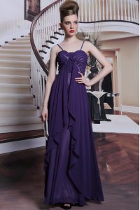 Spaghetti Straps Sleeveless Side Zipper Mother Of The Bride Dress Purple Chiffon