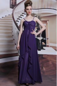 Spaghetti Straps Sleeveless Side Zipper Mother Of The Bride Dress Purple Chiffon