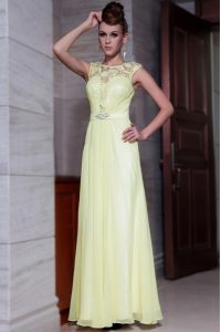 Scoop Cap Sleeves Zipper Floor Length Beading and Hand Made Flower Prom Evening Gown