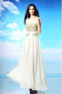 Luxury Scoop Sleeveless Side Zipper Ankle Length Beading and Ruching