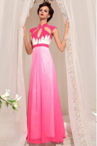 Latest Floor Length Zipper Mother Of The Bride Dress Hot Pink for Prom and Party with Beading