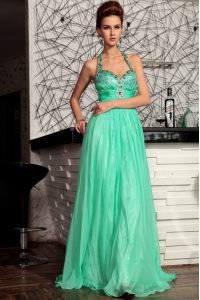 Low Price Turquoise Zipper Halter Top Beading Mother Of The Bride Dress Chiffon Sleeveless Sweep Train