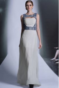 Amazing Floor Length Zipper Prom Dresses White for Prom and Party with Embroidery