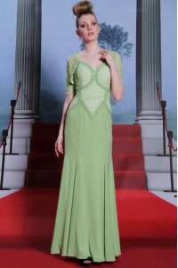 Sweet Column/Sheath Mother Of The Bride Dress Olive Green Spaghetti Straps Chiffon Cap Sleeves Ankle Length Side Zipper