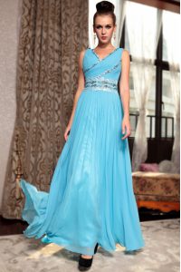 Fashion Ankle Length Column/Sheath Sleeveless Baby Blue Dress for Prom Side Zipper