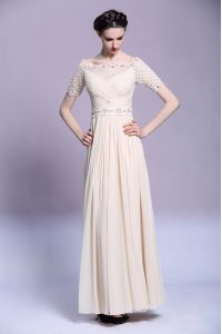 Superior Bateau Sleeveless Chiffon Mother Of The Bride Dress Beading and Appliques and Ruching Zipper