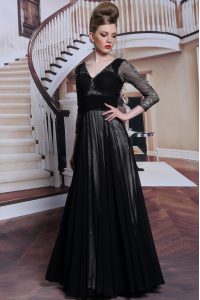 Dazzling Black Zipper V-neck Beading Mother Of The Bride Dress Chiffon 3 4 Length Sleeve