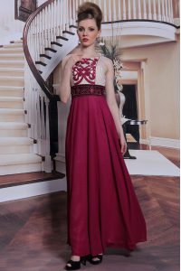 Burgundy Column/Sheath Bateau Sleeveless Chiffon Floor Length Side Zipper Beading and Appliques Mother Of The Bride Dress