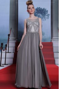 Glittering Grey Scoop Side Zipper Beading Mother Of The Bride Dress Sleeveless