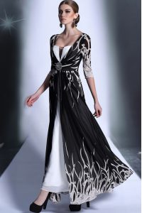 Half Sleeves Ankle Length Pattern Zipper Homecoming Dress with Black