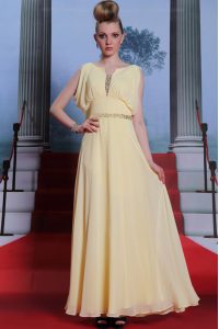 Attractive Scoop Light Yellow Sleeveless Beading Floor Length Mother Of The Bride Dress