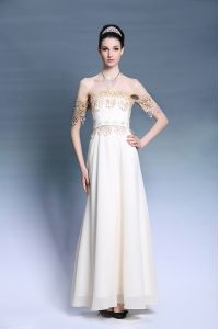 Off the Shoulder White Short Sleeves Satin Zipper Mother Of The Bride Dress for Prom and Party