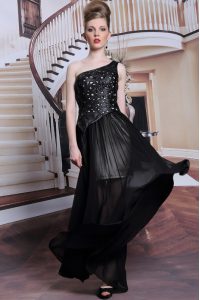 Black One Shoulder Side Zipper Appliques Mother Of The Bride Dress Sleeveless