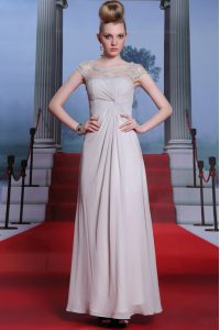 Perfect Beading and Lace and Ruching Prom Evening Gown Silver Side Zipper Sleeveless Floor Length