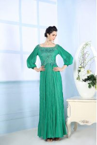 Classical Chiffon 3 4 Length Sleeve Floor Length Mother Of The Bride Dress and Beading and Appliques and Ruching
