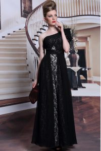 One Shoulder Sleeveless Side Zipper Floor Length Lace and Sequins