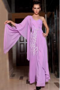 Half Sleeves Chiffon Ankle Length Side Zipper Mother Of The Bride Dress in Lilac with Beading and Ruching