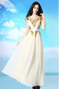 Charming Scoop Ankle Length Side Zipper Prom Gown White for Prom and Party with Sequins and Ruching