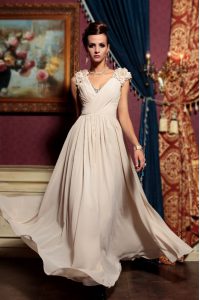 Cheap V-neck Cap Sleeves Side Zipper Mother Of The Bride Dress Champagne Chiffon